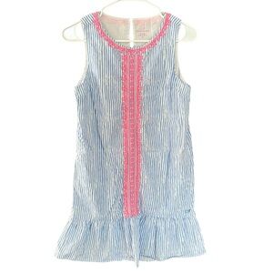 Vineyard Vines Sun Bimini Blue Striped Pink Embroidery Sleeveless Dress Size 16